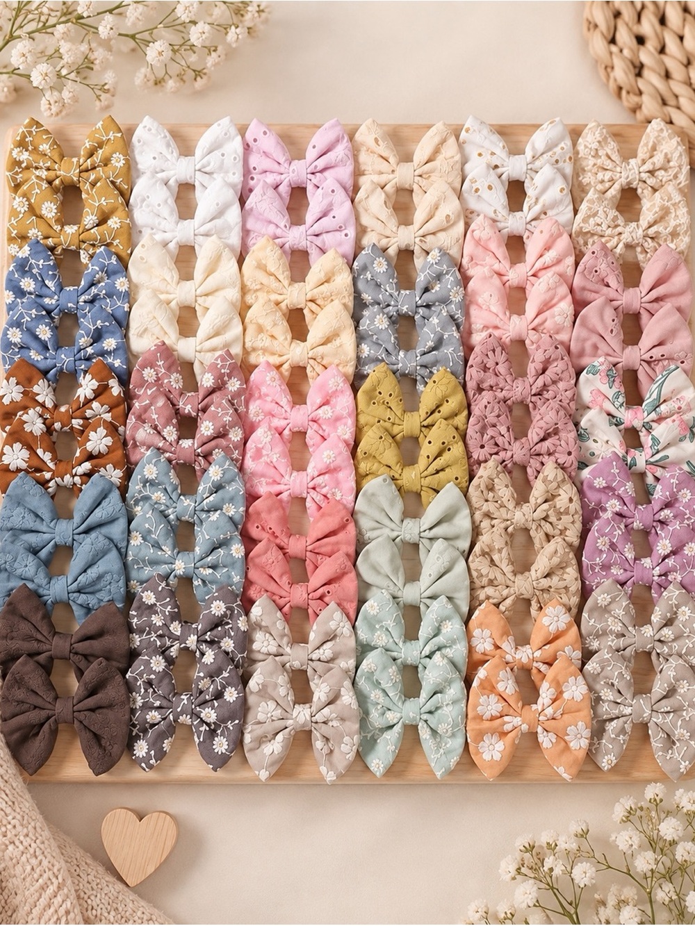 Kids Floral Bow Headband Set - Pastel Mix